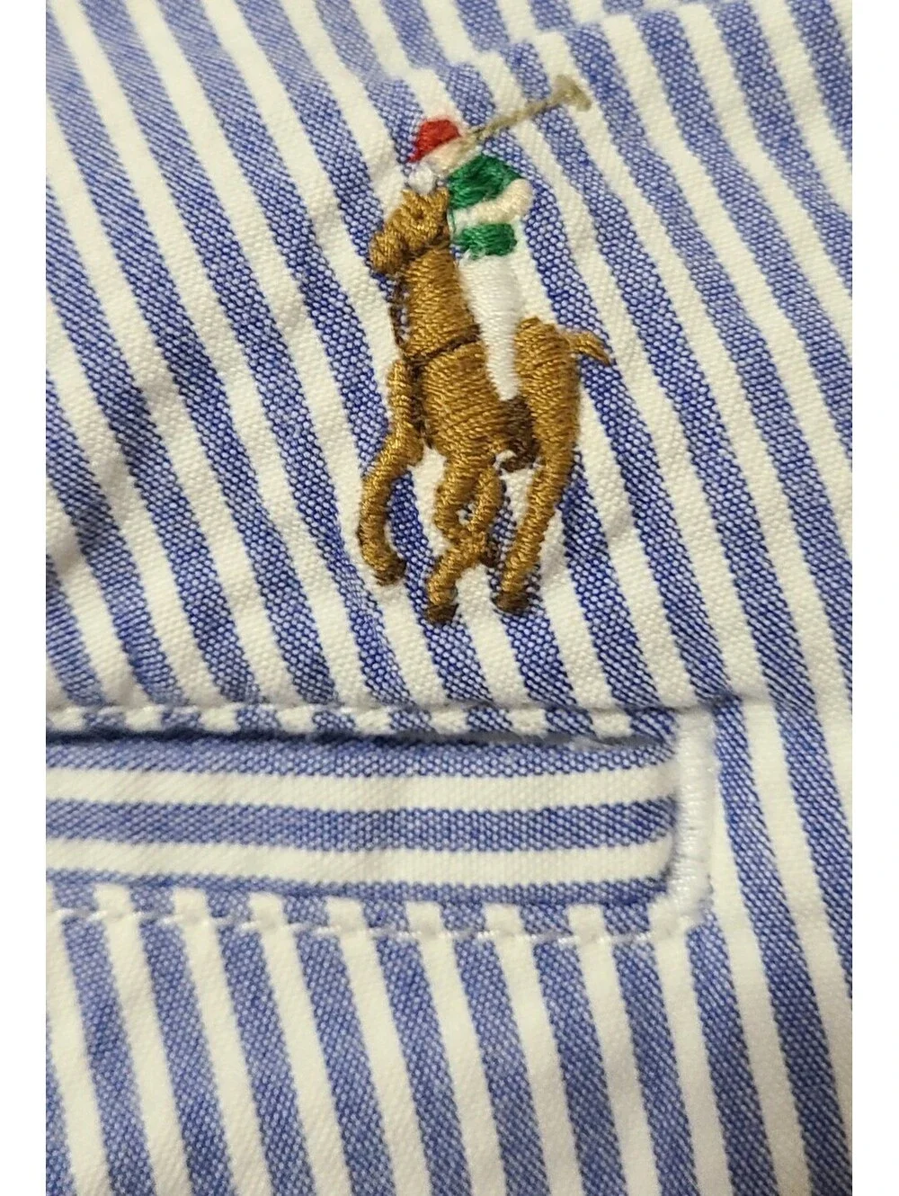 Polo Ralph Lauren Seersucker Shorts Mens Size 34 Blue White Chino Summer Coastal